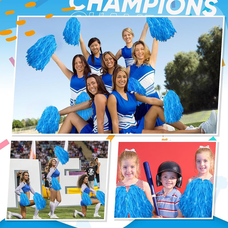 Comicfs 12 PCS Cheerleading Pom Poms, Pompoms with Handles Cheer Squad Team Spirited Fun Pom Poms for Party, Sports Dance Cheer, Performance Celebration (Soft Plastic- Blue) - Image 4